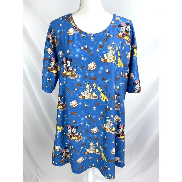 Enchanted Dress Shop Women 2XL Blue Mickey Minnie Mouse Camping S’Mores Shirt - Picture 1 of 7